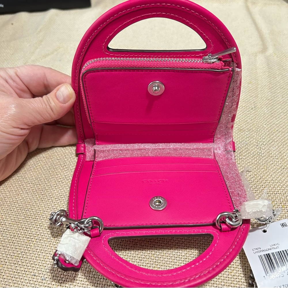 Coach Top Handle Card Case Silver Dragonfruit - Picture 9 of 12